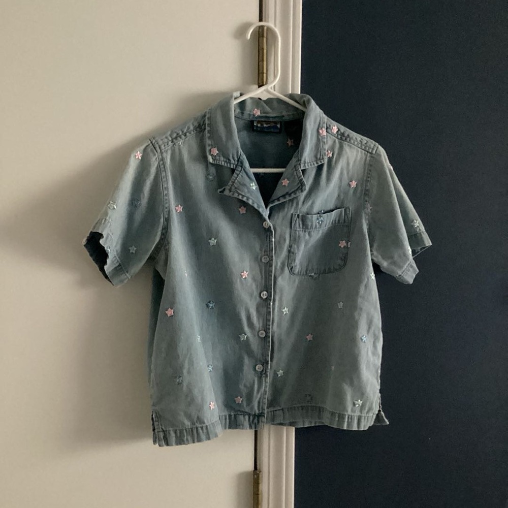 Vintage denim button down w/ star embroidery detail